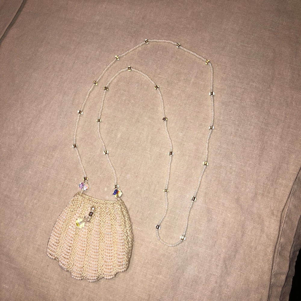 Handmade Crochet Crystal Beaded Pouch Necklace